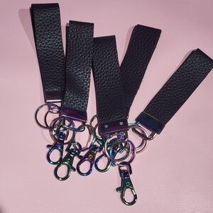 Black Leather Keychain Set